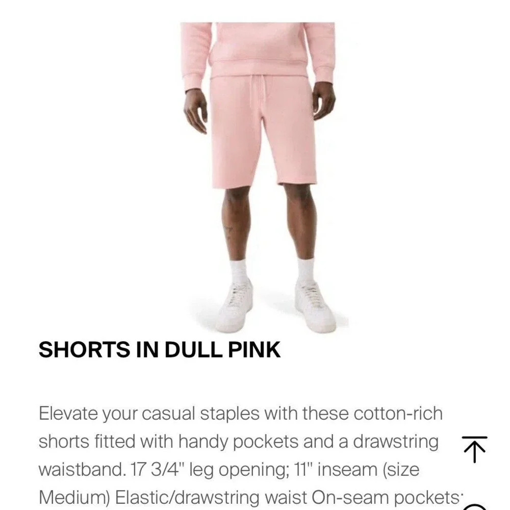 New Men’s Unisex True Religion Dull Pink Text Puff Sweat Shorts Size L $89